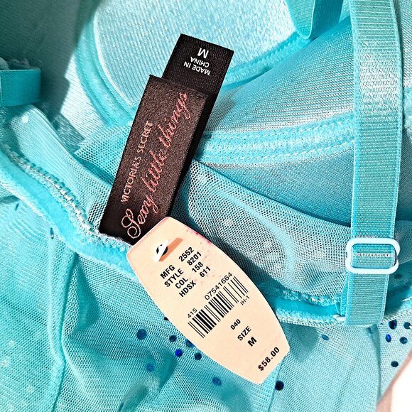 NWT Victoria Secret sexy little things Blue Sequin glitter Top Med Ruffle bottom - Picture 7 of 12
